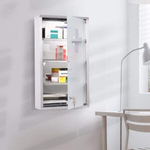 HOMCOM Medizinschrank Arzneischrank Erste Hilfe Schrank mit Schloss Edelstahl 30 x 12 x 60 cm