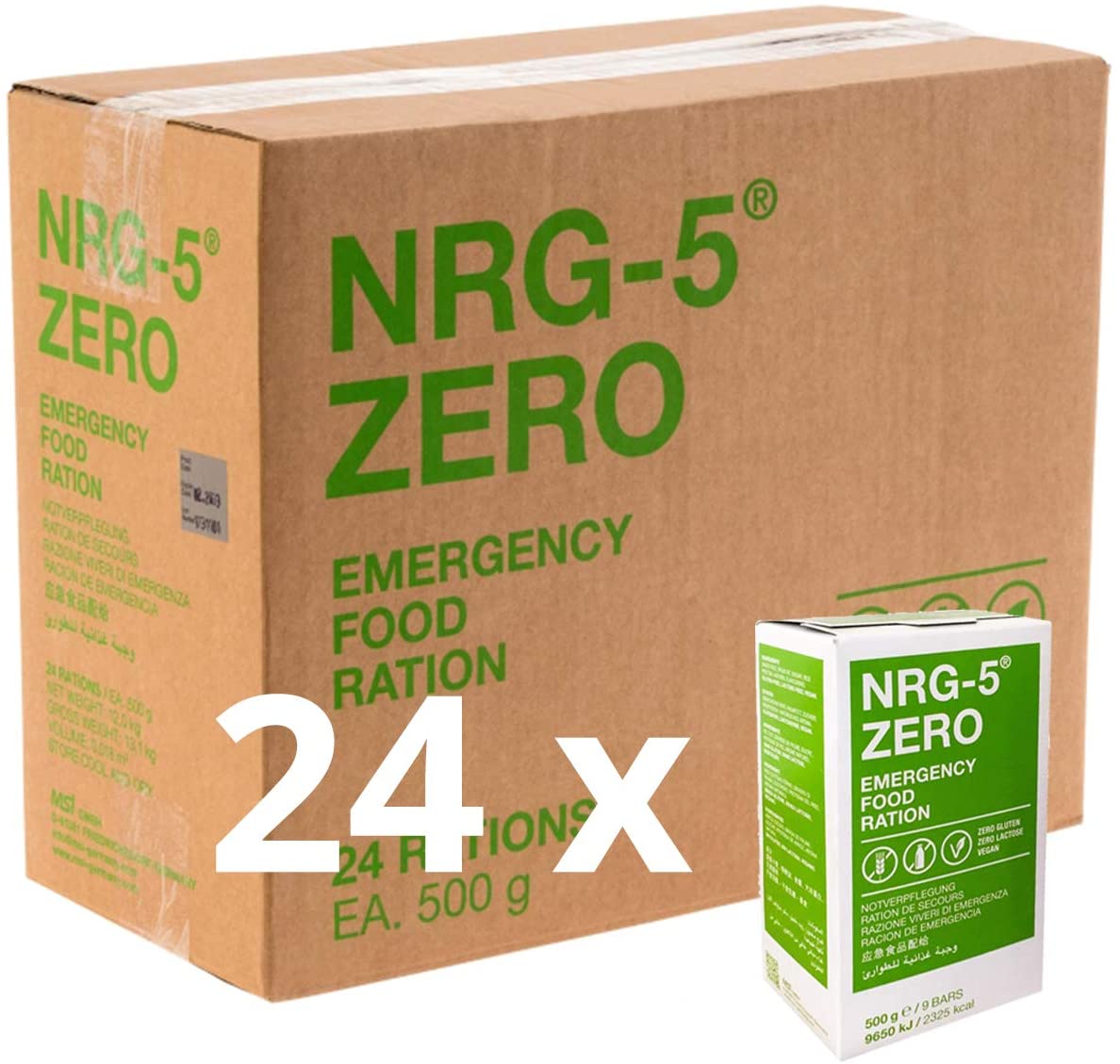 Notverpflegung 24x NRG-5 ZERO Glutenfrei Survival 500g Notration Notvorsorge | 24x9 Riegel im Vorteilskarton Survivalnahrung