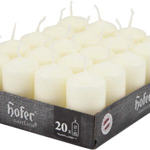 Hofer Wachskerzen Säulen - Brenndauer: 7 Stunden - 4 x 7 cm Farbe Elfenbein - 20 Stück