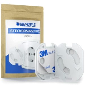 Adlersfeld® - Steckdosen Kindersicherung - [20 Stück] - Steckdosenschutz zum Kleben - Kindersicherung für Steckdose - Steckdosensicherung für Babys und Kinder