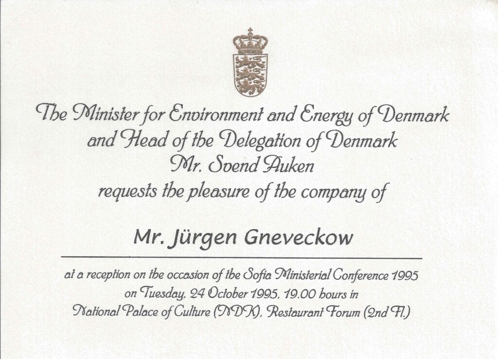 Persönliche Einladung am Rande der Sofia Konferenz 1995.